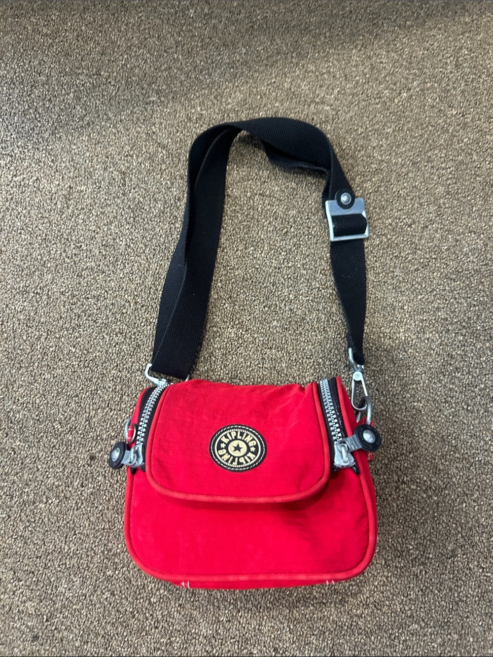 Kipling Vibrant Red Crossbody Bag with Black Adjustable Strap